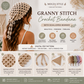 Crochet Bandana Pattern PDF, Granny Stitch Hair Scarf, Scalloped Edge Head Scarf, Easy Beginner Crochet Pattern