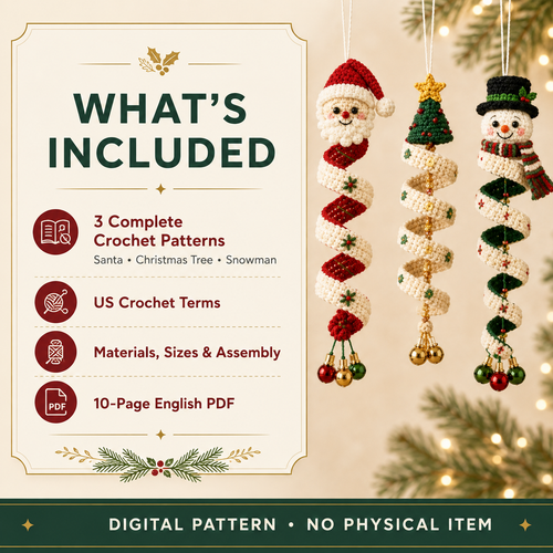 Christmas Spiral Ornaments Crochet Pattern Bundle – Santa, Tree & Snowman PDF