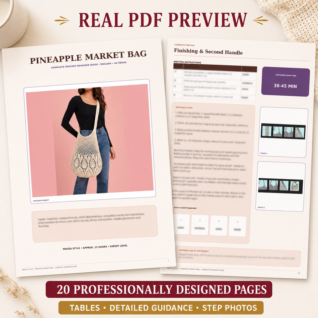 Pineapple Market Bag Crochet Pattern PDF – Step-by-Step Guide