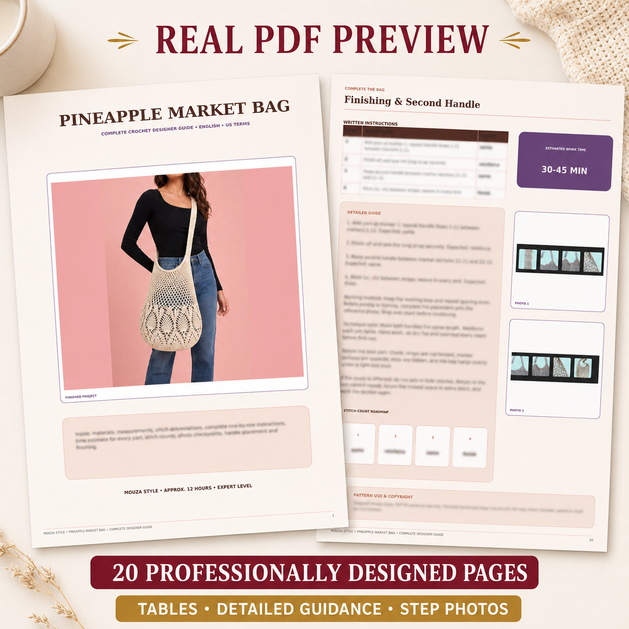 Pineapple Market Bag Crochet Pattern PDF – Step-by-Step Guide
