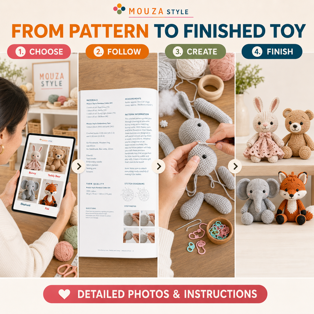 50 Animal Crochet Patterns Bundle PDF – 100-Page Amigurumi Collection, Bunny Lovey & Rattle, Instant Digital Download