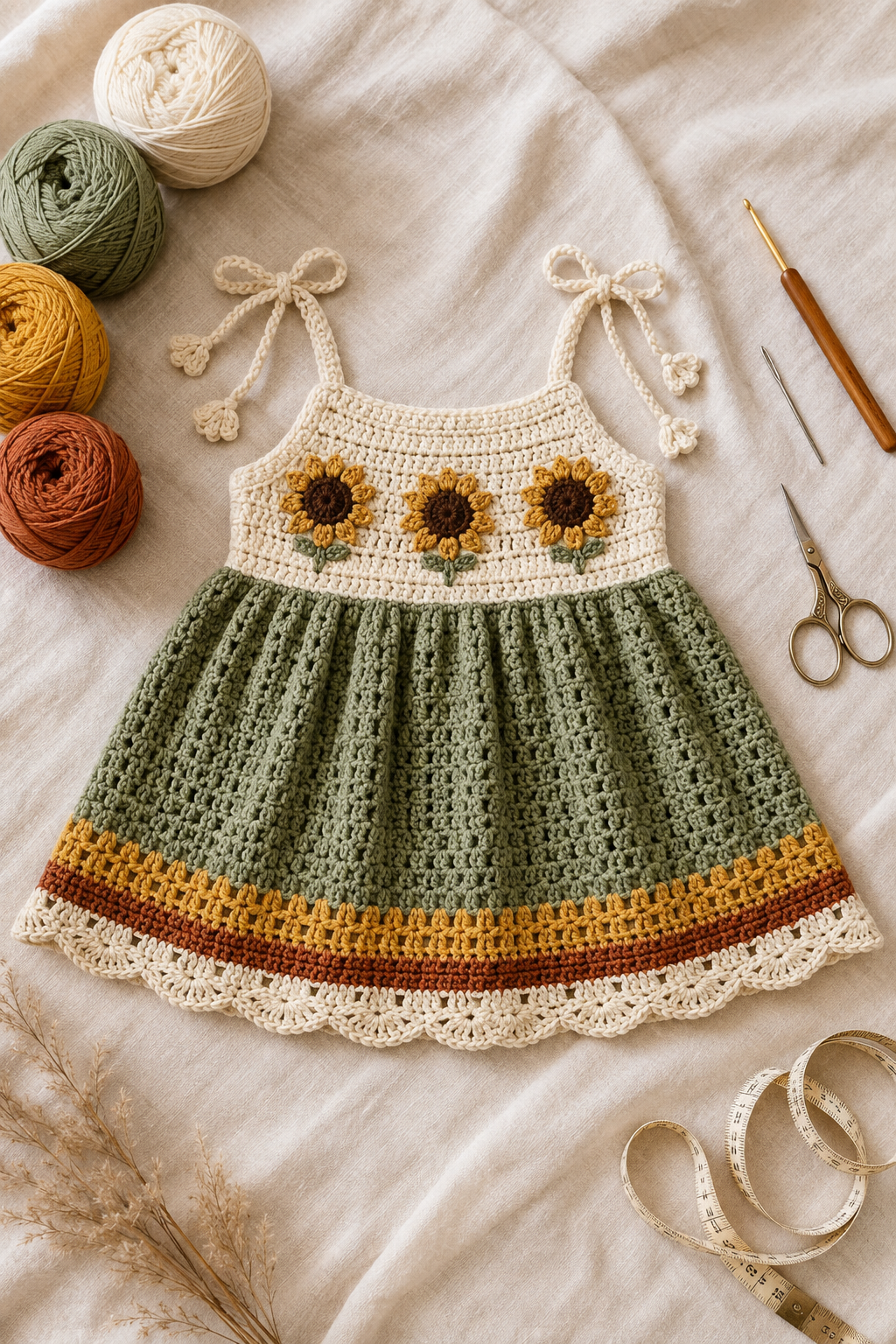 Sunflower Crochet Dress Pattern PDF, Baby & Toddler Summer Dress, 6 Sizes, Instant Digital Download
