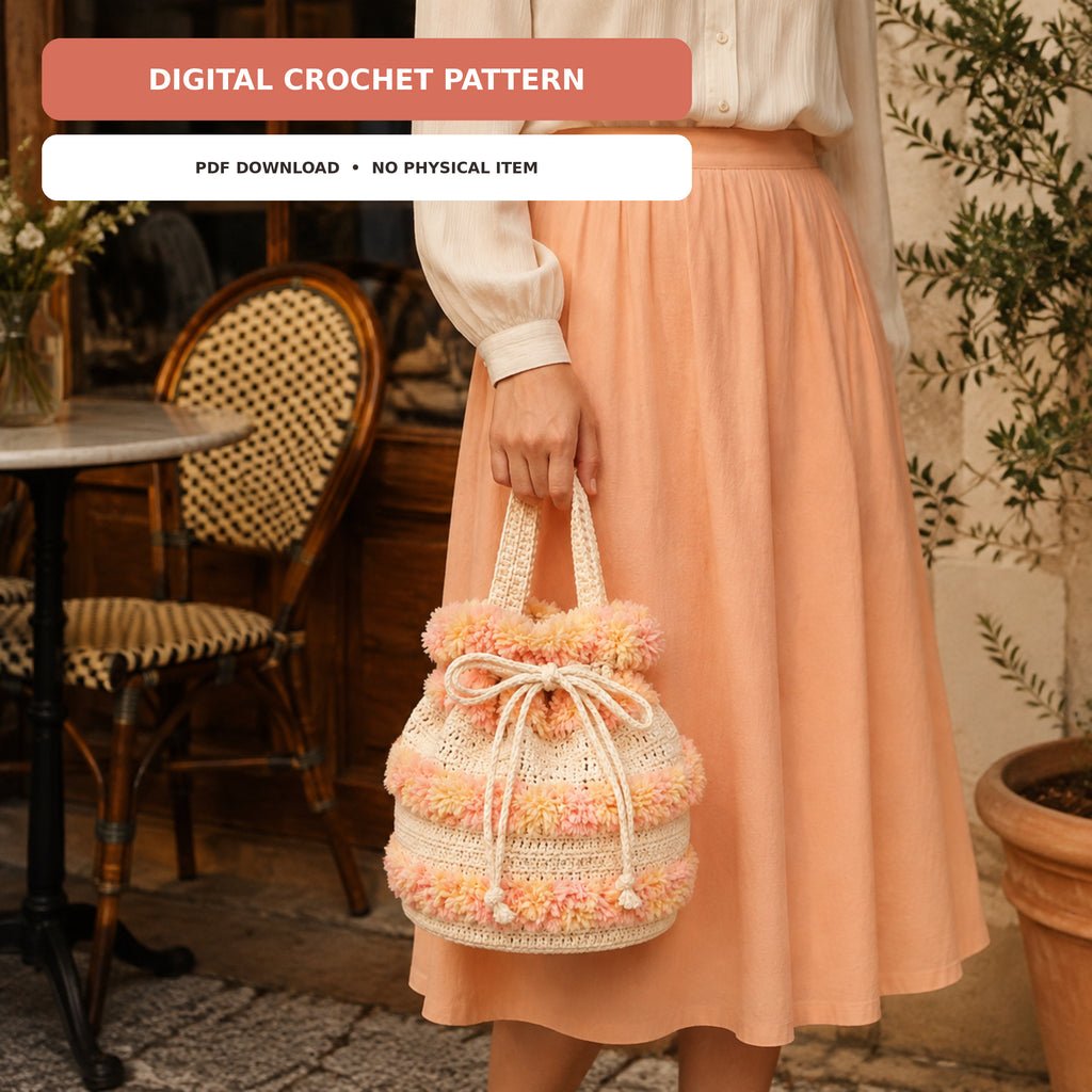 Flower Drawstring Bucket Bag Crochet Pattern PDF
