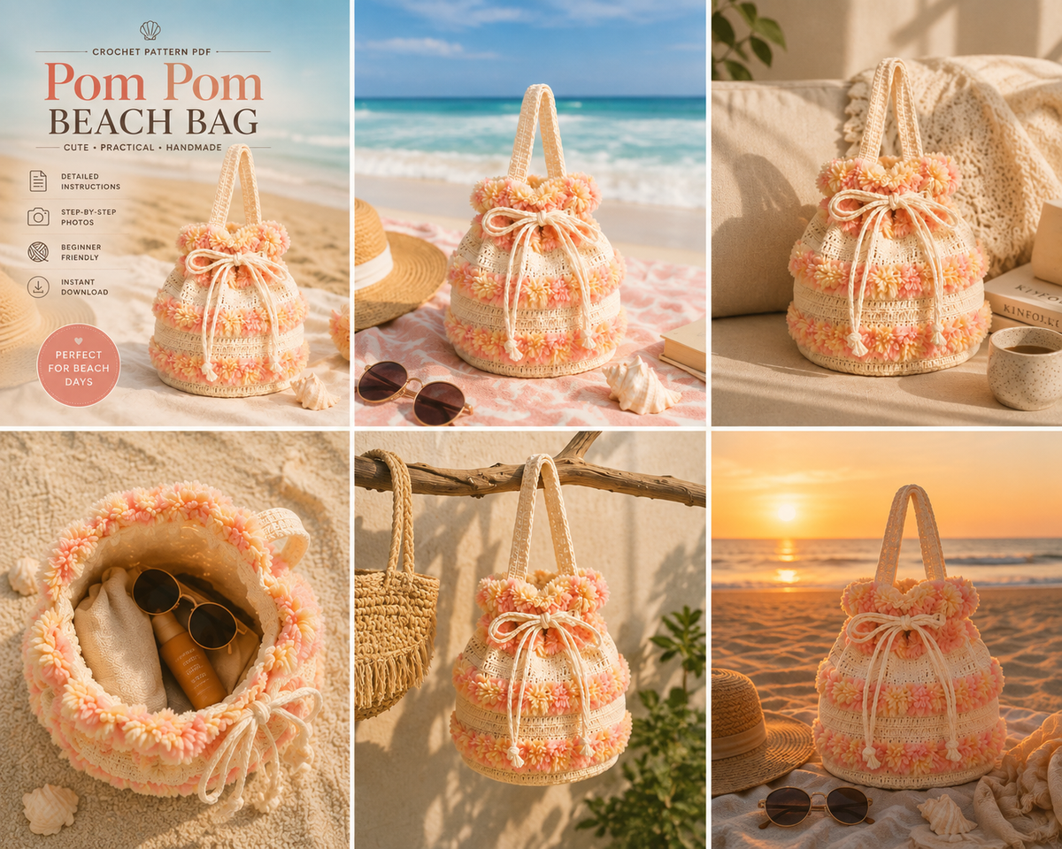 Flower Drawstring Bucket Bag Crochet Pattern PDF