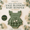 Sage Blossom Baby Romper Crochet Pattern PDF, Baby Dress with Lace Ruffles, Digital Download, 5 Sizes 0–24 Months