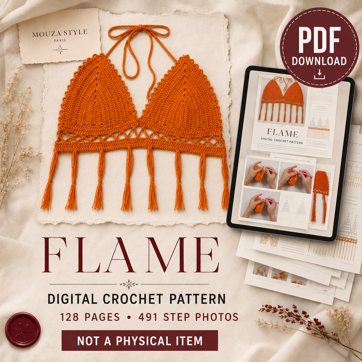 Flame Crochet Bralette Pattern – 128-Page Step-by-Step PDF