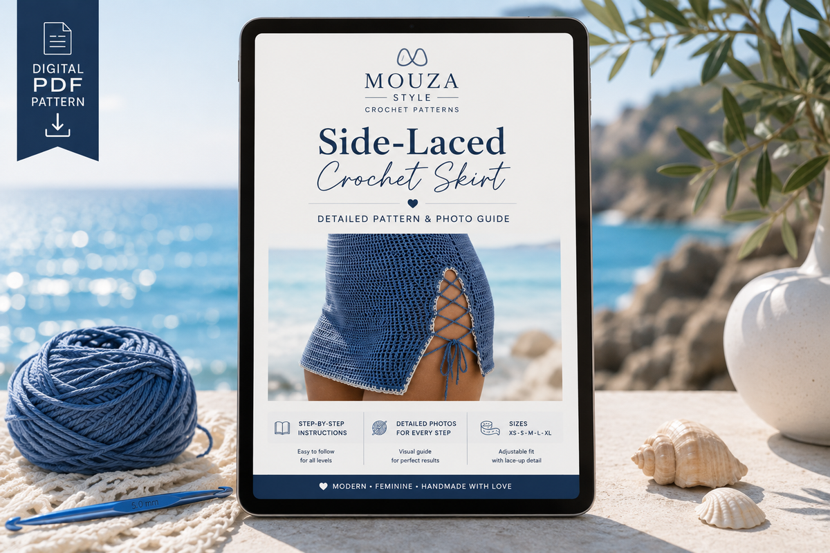 Side-Laced Crochet Skirt Pattern PDF – Adjustable Women’s Mini Skirt