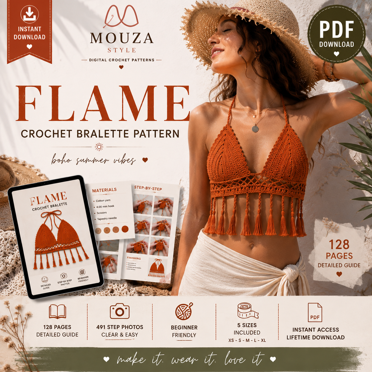 Flame Crochet Bralette Pattern – 128-Page Step-by-Step PDF