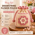 Drawstring Flower Pouch Crochet Pattern PDF, Floral Crochet Bag Pattern, Cute Granny Square Pouch, Beginner Crochet Pattern, Digital Download