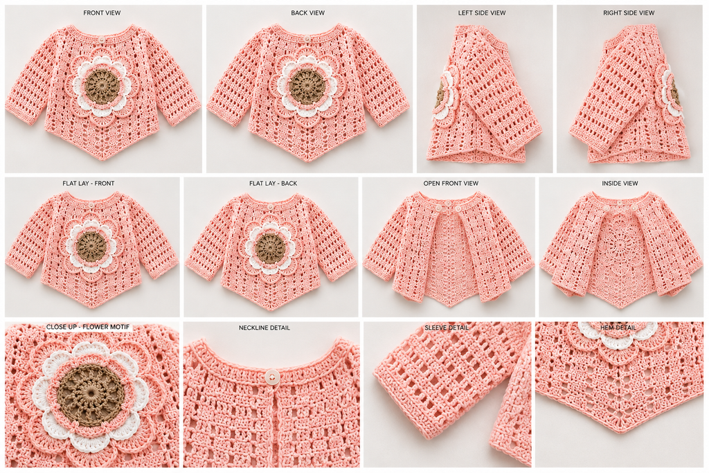 Flower Child Crochet Sweater Pattern PDF – Toddler Cardigan with 3D Flower, Step-by-Step Photo Tutorial