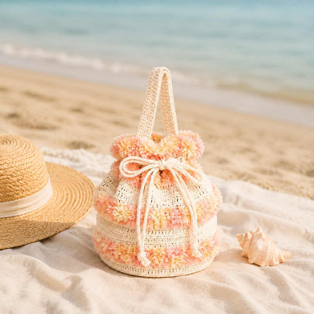 Flower Drawstring Bucket Bag Crochet Pattern PDF