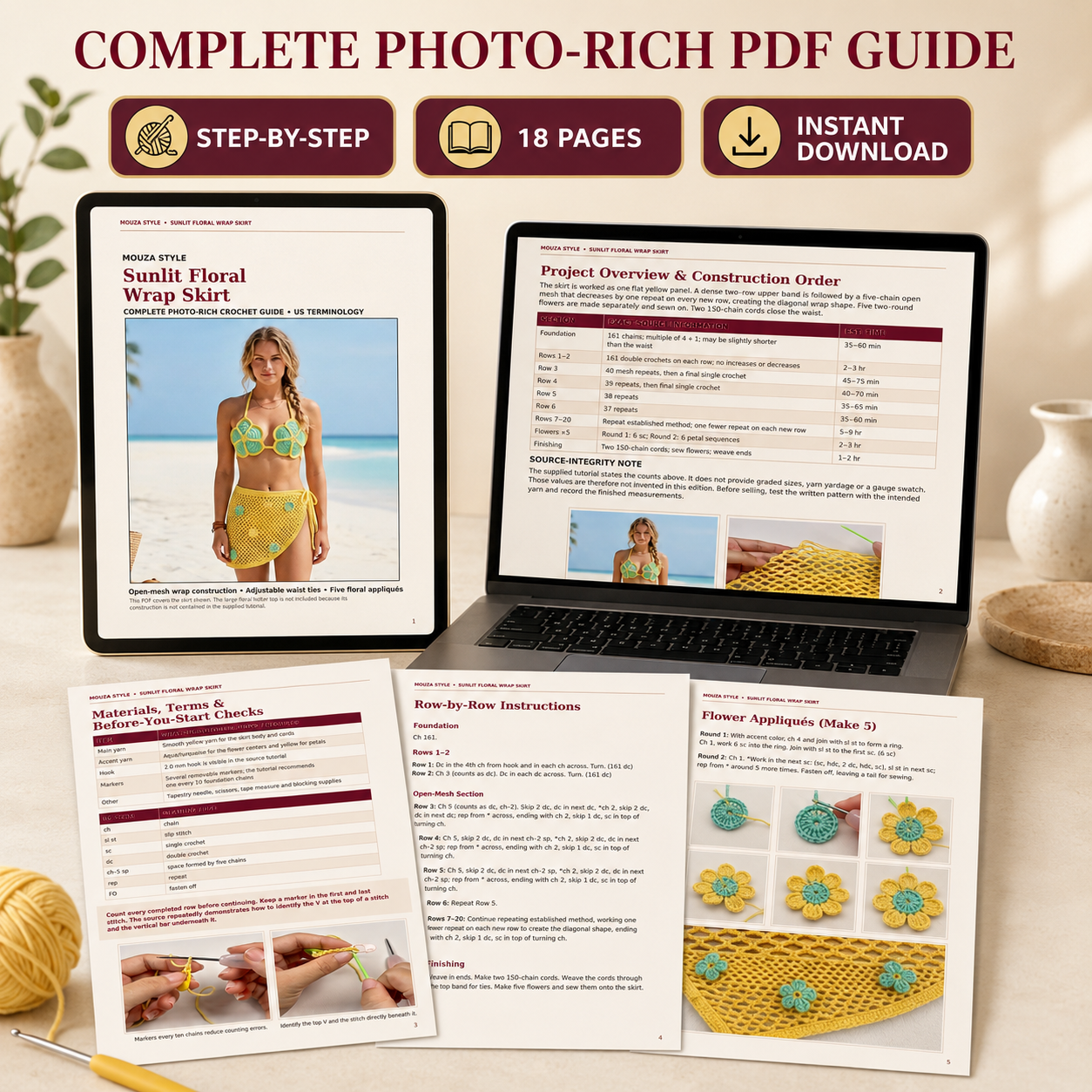 Sunlit Floral Crochet Wrap Skirt Pattern – Digital PDF Guide
