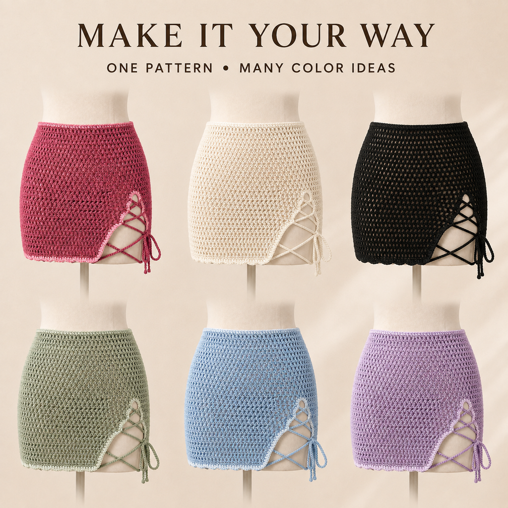 Side-Laced Crochet Skirt Pattern PDF – Adjustable Women’s Mini Skirt