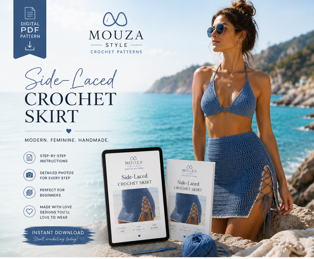 Side-Laced Crochet Skirt Pattern PDF – Adjustable Women’s Mini Skirt