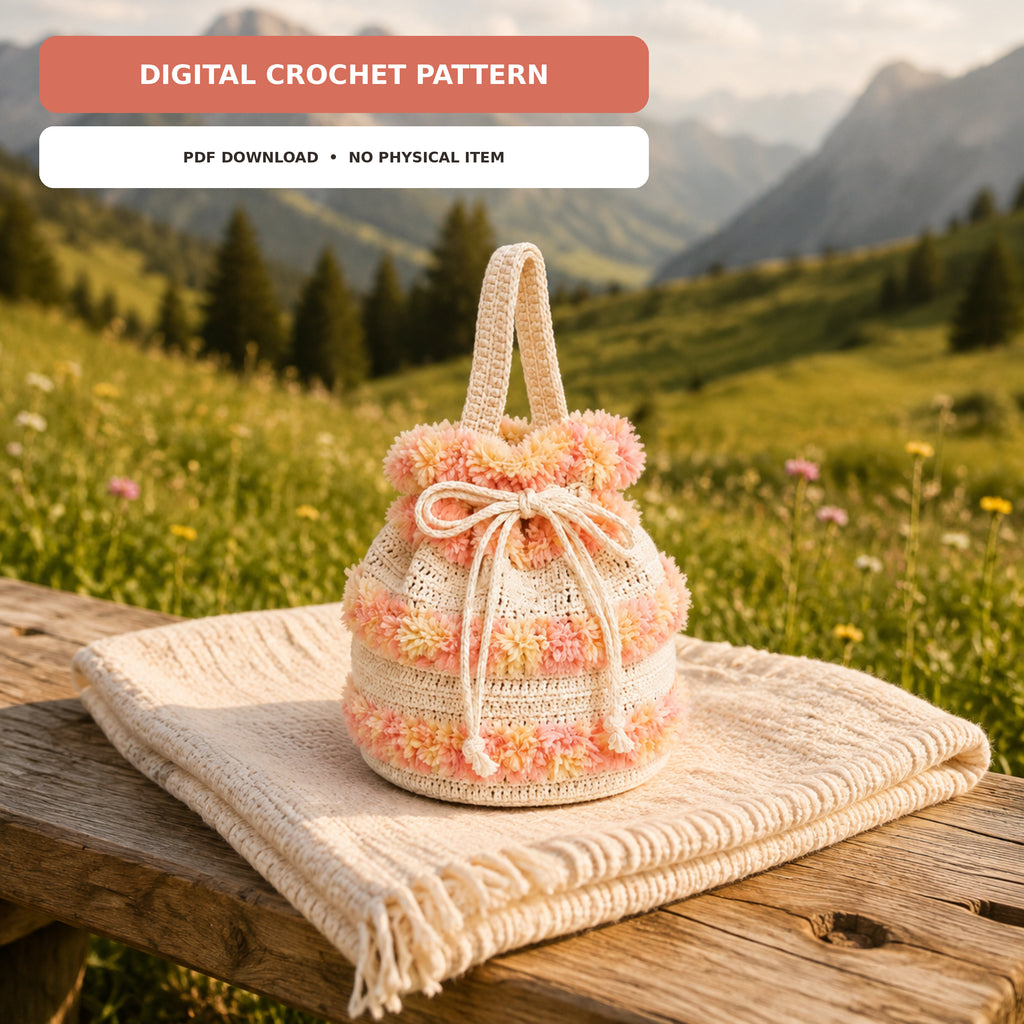 Flower Drawstring Bucket Bag Crochet Pattern PDF